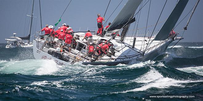 Wild Oats XI get the halyard lock on the spinnaker before deploying it - 2016 Rolex Sydney Hobart Yacht Race © Beth Morley - Sport Sailing Photography http://www.sportsailingphotography.com